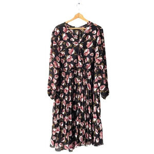 INDIGO ROSE Dress Women’s Floral Chiffon Sheer Pleated Long Sleeve V-neck Sz 2X